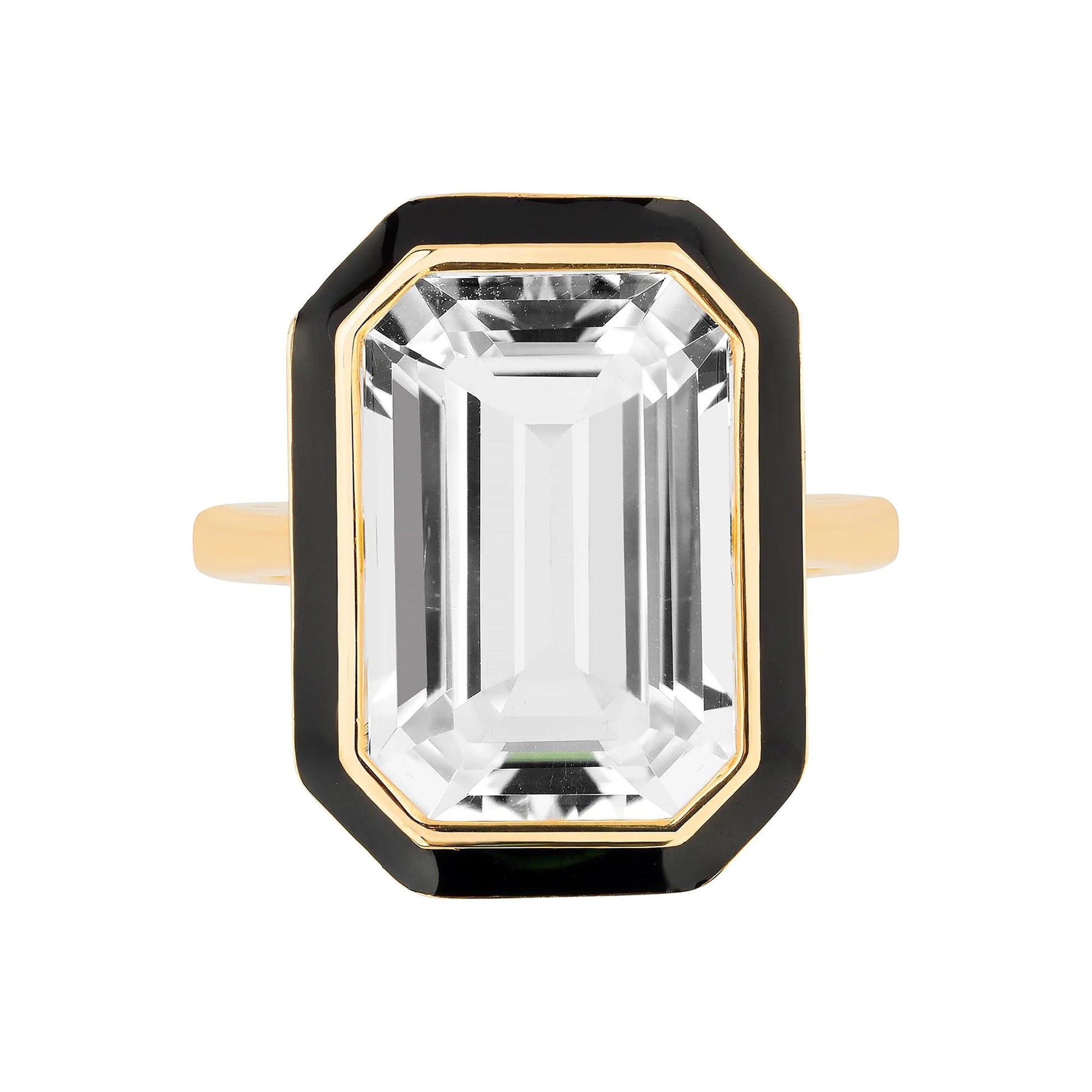 Goshwara - Emerald - Cut Rock Crystal Black Enamel Ring