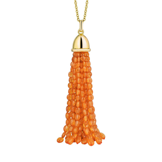 Goshwara - Estate 18k Yellow Gold Mandarin Garnet Tassel Necklace