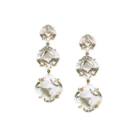 Goshwara - Estate Cushion - Cut Rock Crystal Triple Drop Earrings