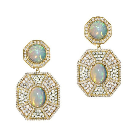 Goshwara - Opal Diamond Hexagonal Drop Earrings