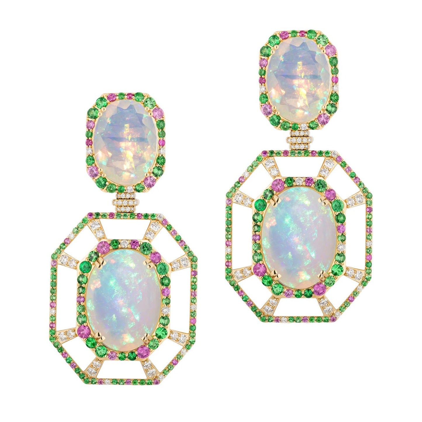 Goshwara - Opal Pink Sapphire Garnet Diamond Earrings