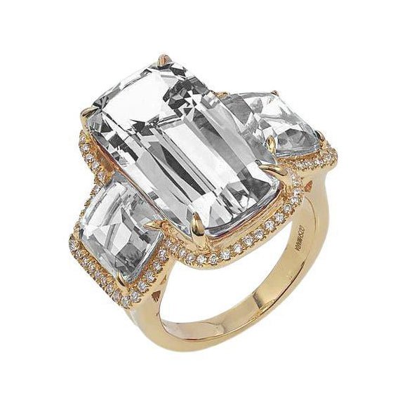 Goshwara - Rock Crystal Diamond Three Stone Ring