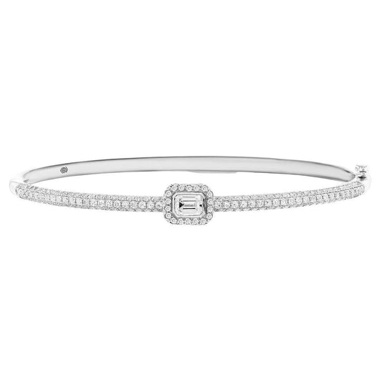 Greenleaf & Crosby - 18k White Gold Emerald - Cut Diamond Halo Bangle