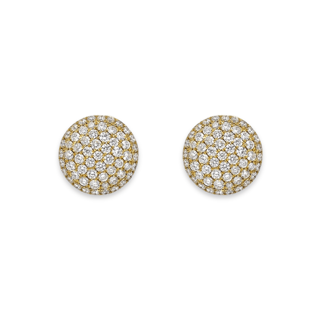 Greenleaf & Crosby - 18k Yellow Gold Diamond Domed Stud Earrings