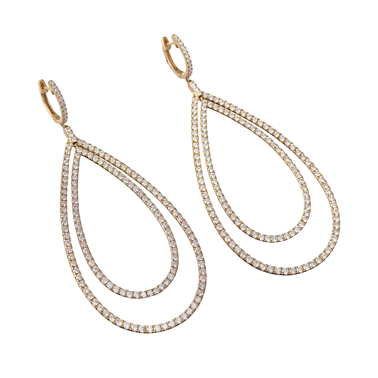 Greenleaf & Crosby - 18k Yellow Gold Diamond Double Teardrop Earrings