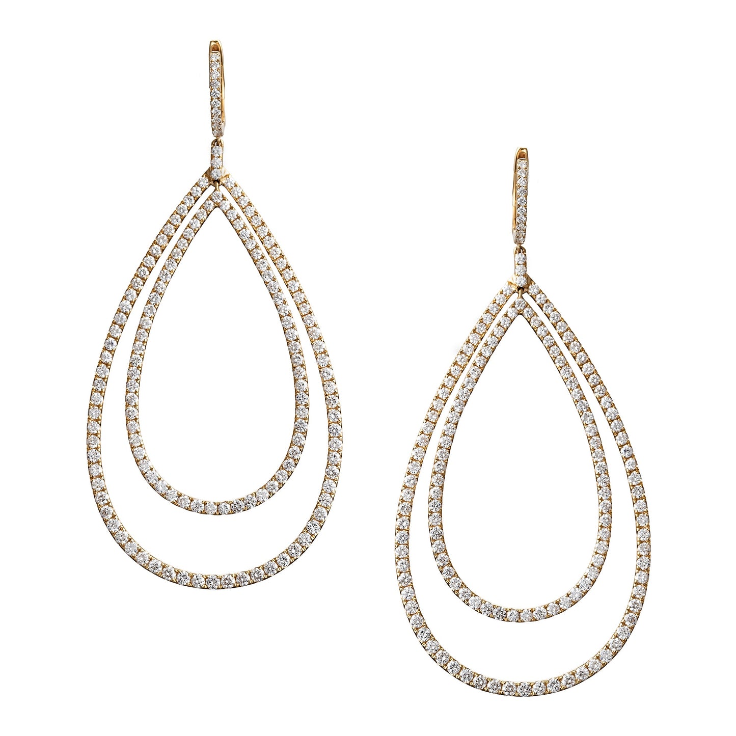 Greenleaf & Crosby - 18k Yellow Gold Diamond Double Teardrop Earrings