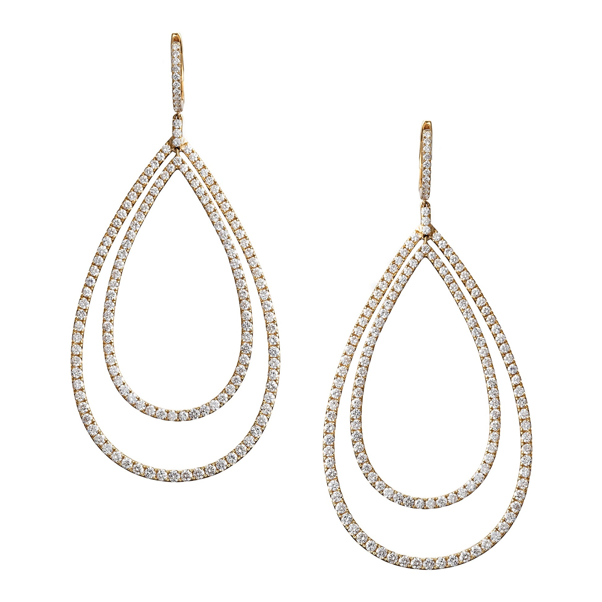 Greenleaf & Crosby - 18k Yellow Gold Diamond Double Teardrop Earrings