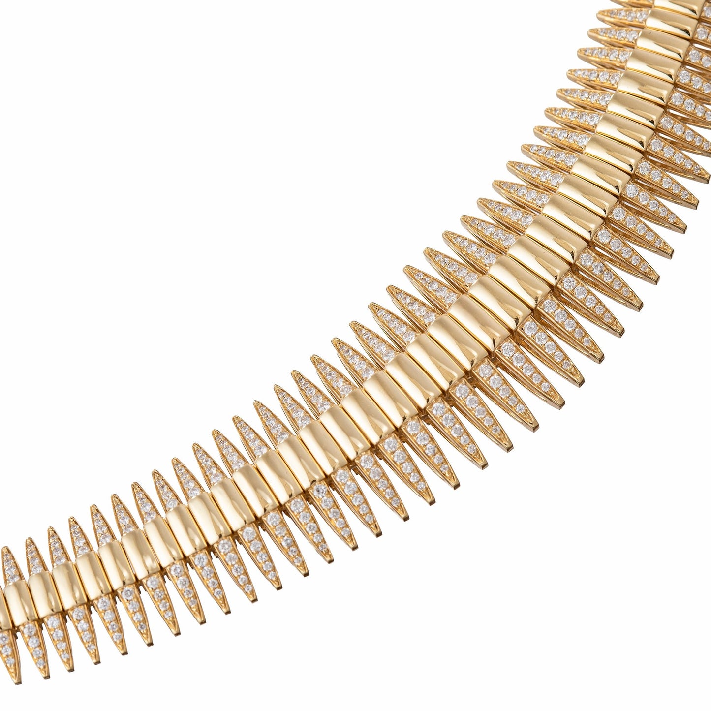 Greenleaf & Crosby - 18k Yellow Gold Diamond Fishbone Necklace