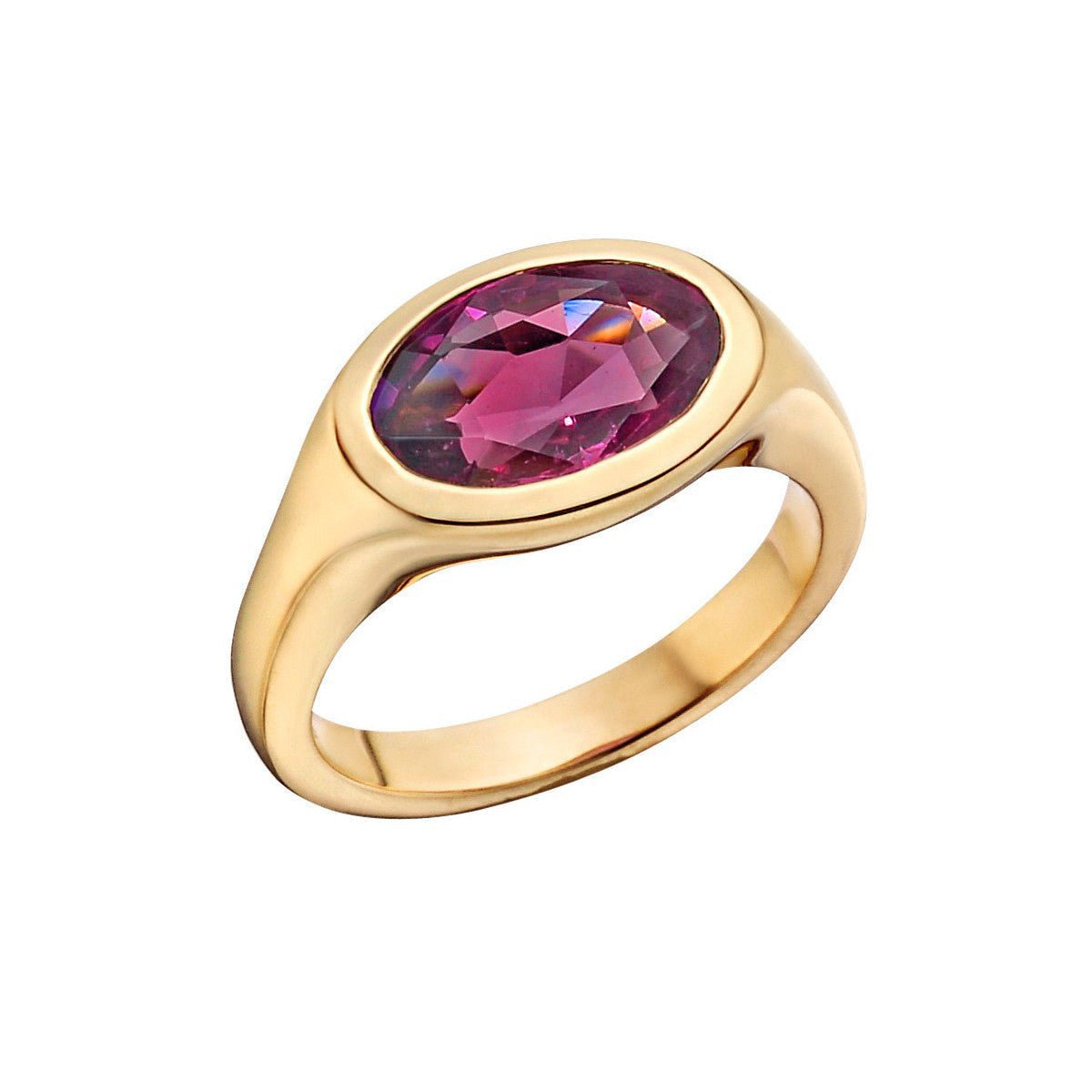 Greenleaf & Crosby - 18k Yellow Gold Purplish - Pink Sapphire Gypsy Ring