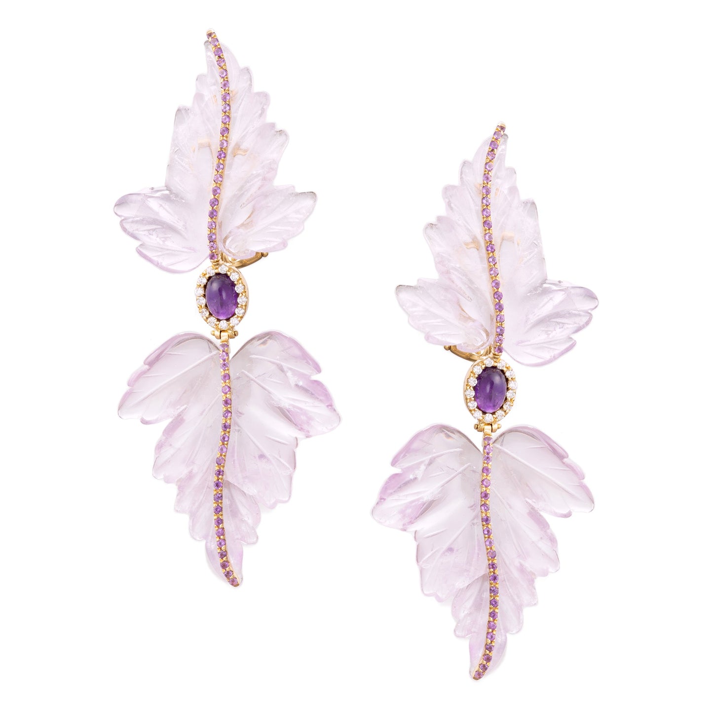 Greenleaf & Crosby - Carved Amethyst Double Leaf Drop Earrings