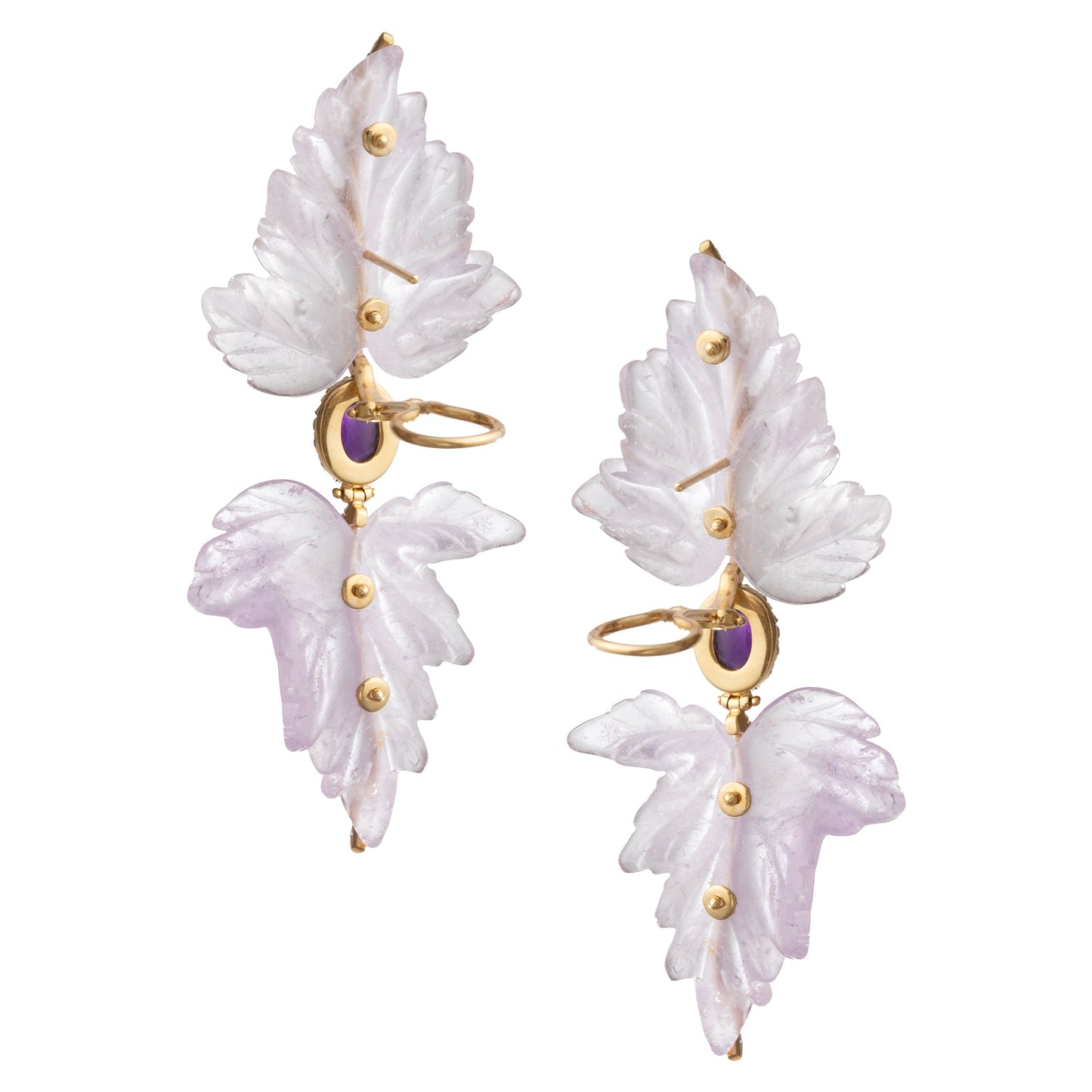 Greenleaf & Crosby - Carved Amethyst Double Leaf Drop Earrings