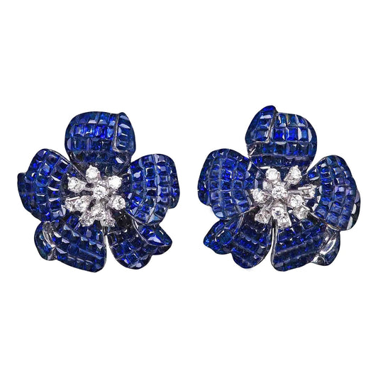 Greenleaf & Crosby - Invisibly - Set Sapphire Diamond Flower Earrings