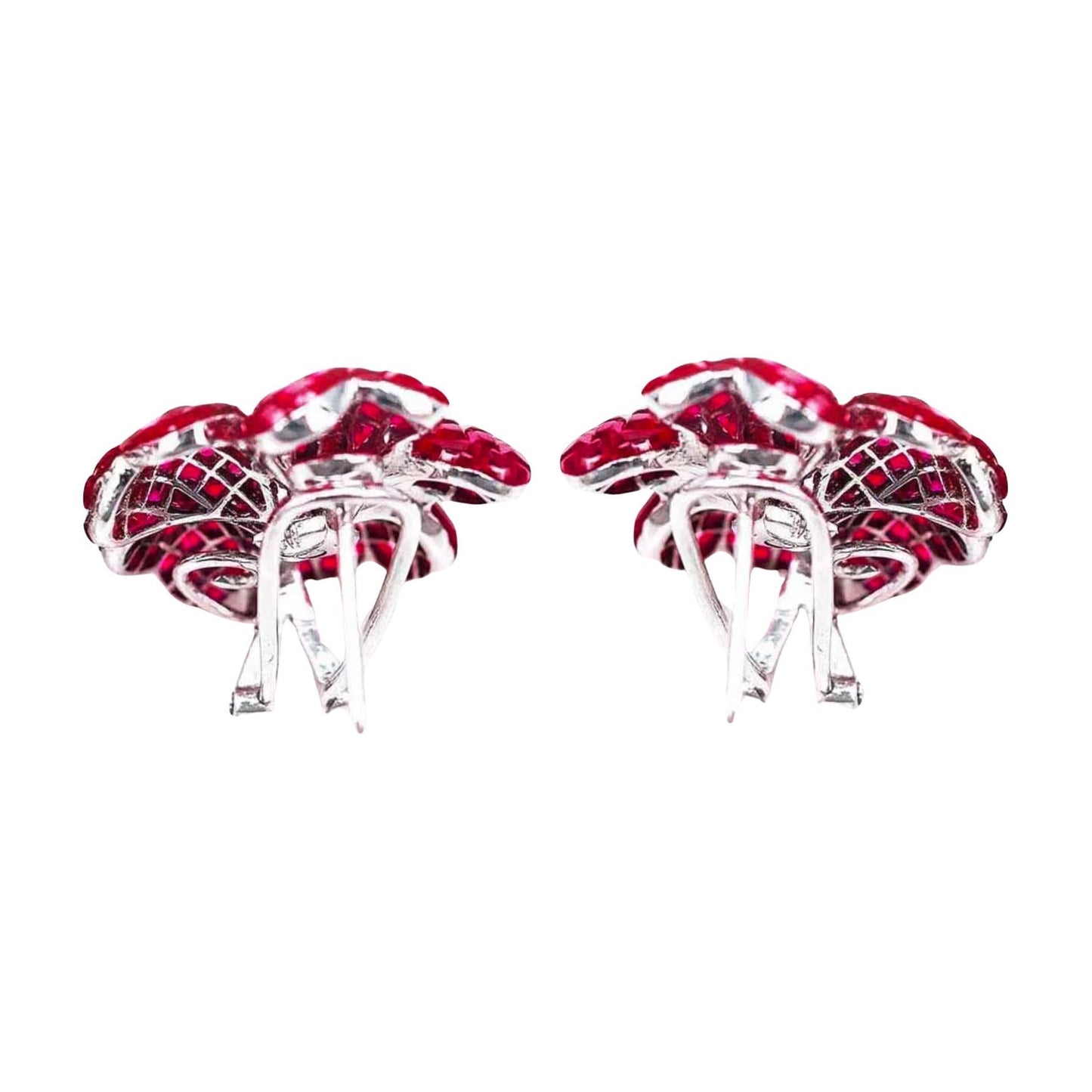 Greenleaf & Crosby - Medium Invisibly - Set Ruby Diamond Flower Earrings