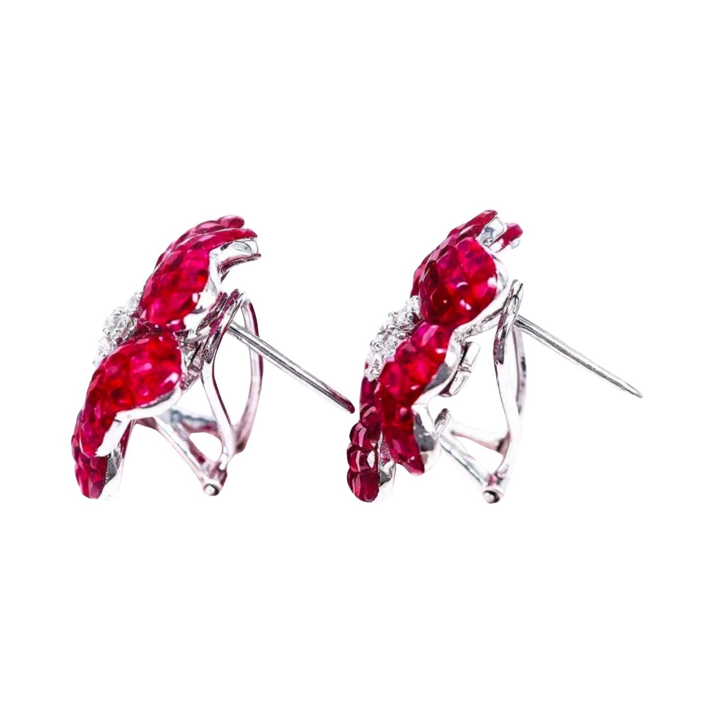 Greenleaf & Crosby - Medium Invisibly - Set Ruby Diamond Flower Earrings