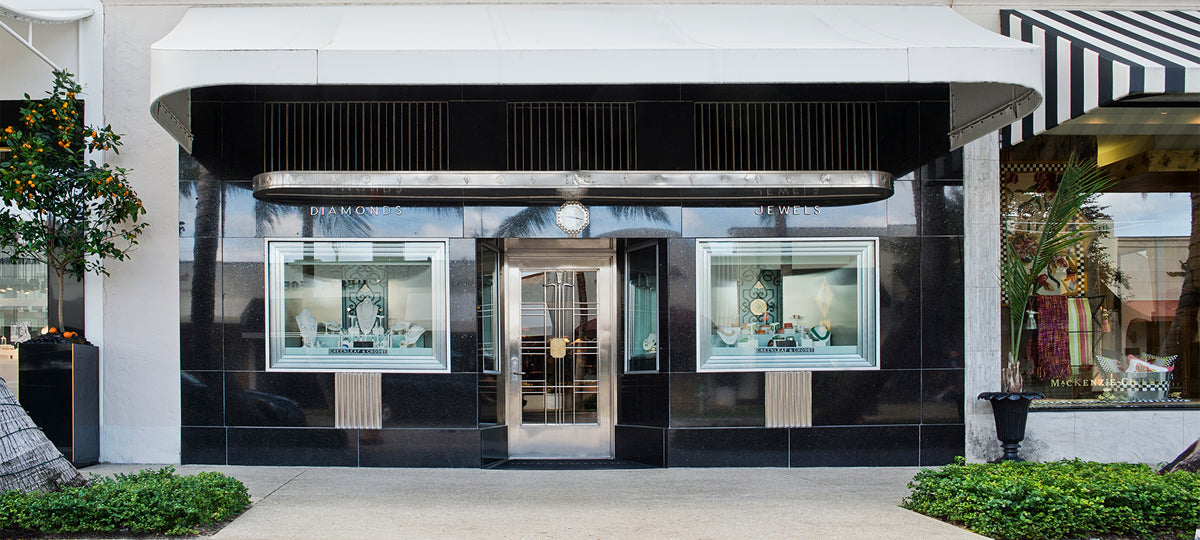 The original Deco Moderne granite facade of Greenleaf & Crosby at 236 Worth Avenue, Palm Beach
