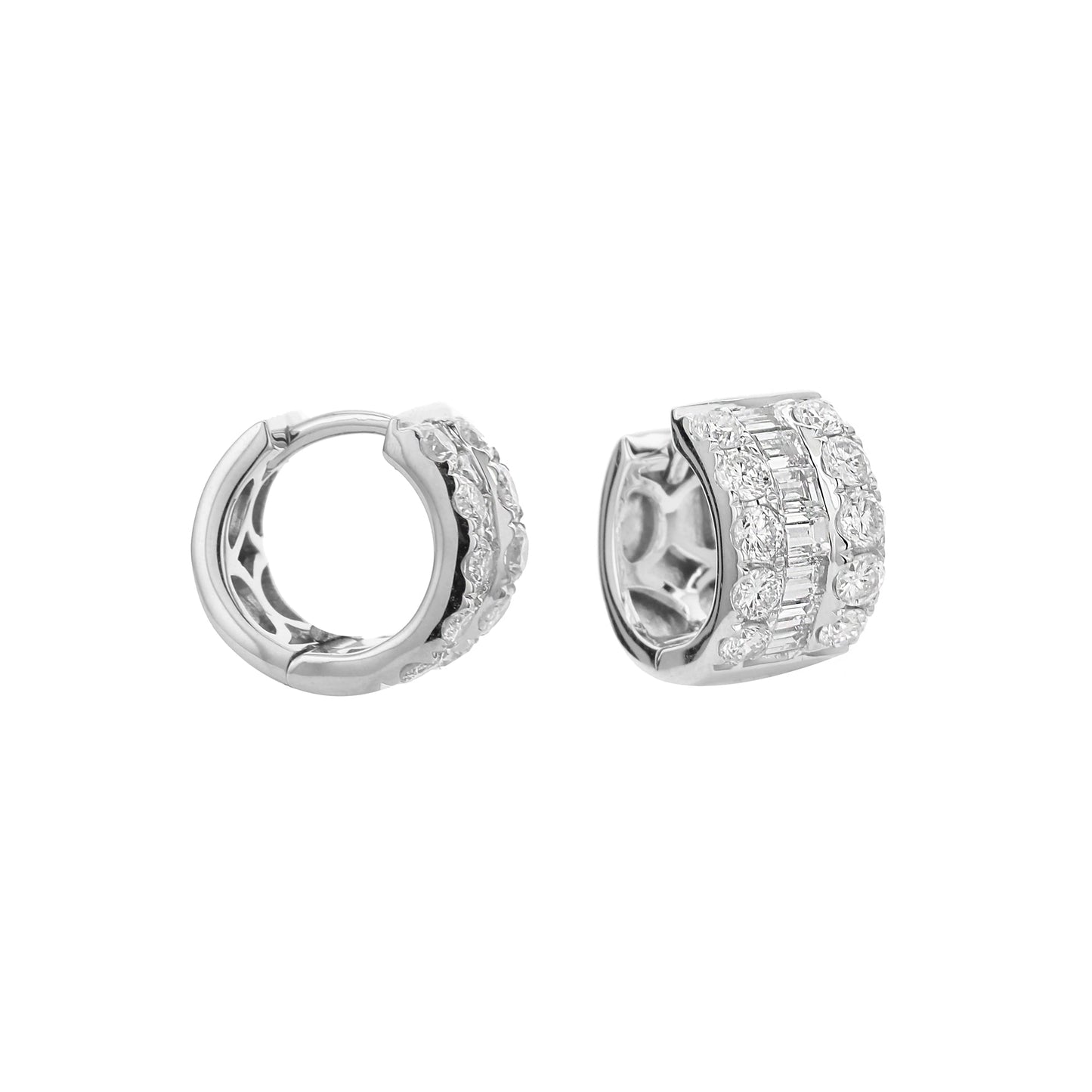 Greenleaf & Crosby - Round & Baguette Diamond Huggie Hoop Earrings (2tcw)