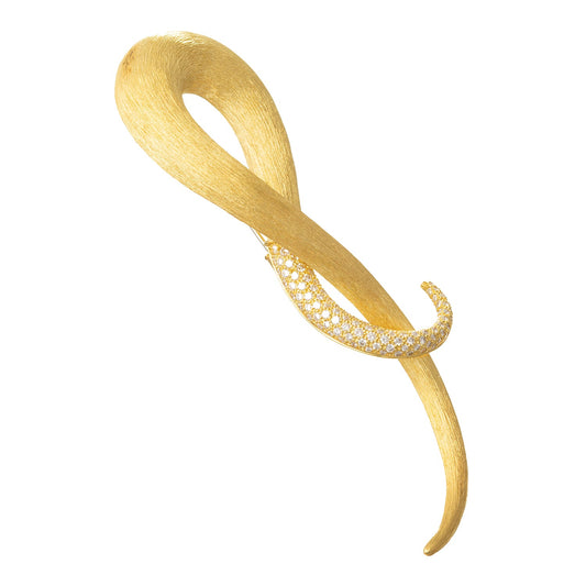 Henry Dunay - 18k Yellow Gold Diamond Sabi Ribbon Brooch