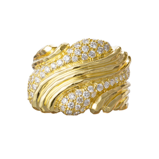 Henry Dunay - 18k Yellow Gold Diamond Wave Band Ring