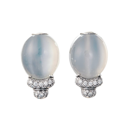 Henry Dunay - Platinum Cat's Eye Moonstone Diamond Earrings