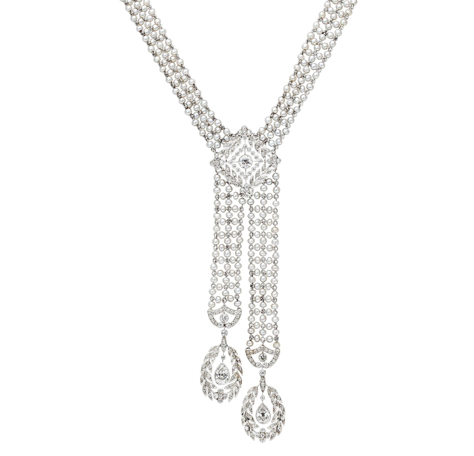 J.E. Caldwell - Edwardian Seed Pearl Diamond Sautoir Necklace