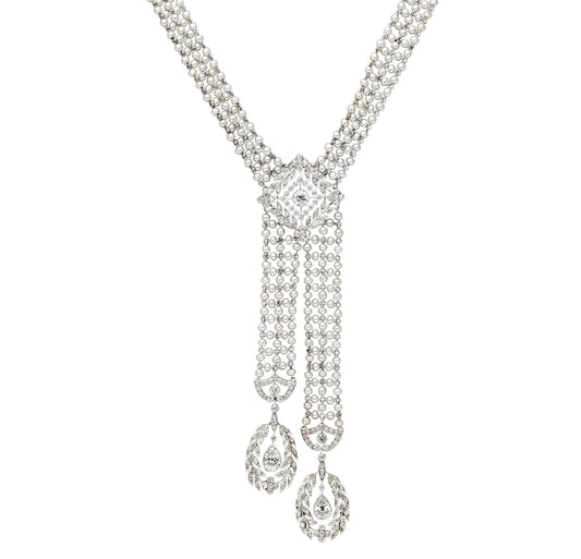 J.E. Caldwell - Edwardian Seed Pearl Diamond Sautoir Necklace