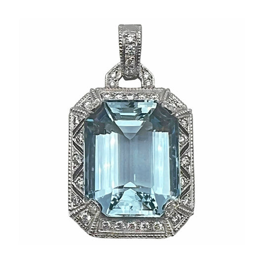 Judith Ripka - Aquamarine Diamond Pendant on Bead Neck Chain