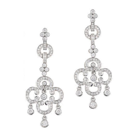 Kwiat - 18k White Gold Diamond Deco Drop Earrings