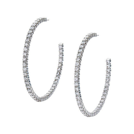 Kwiat - 6.49ct 18k White Gold Round Brilliant Diamond Hoop Earrings