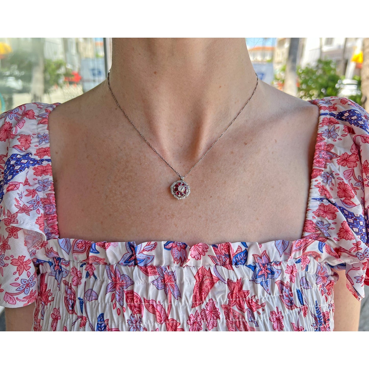 Kwiat - Diamond Ruby Floral Pendant Necklace