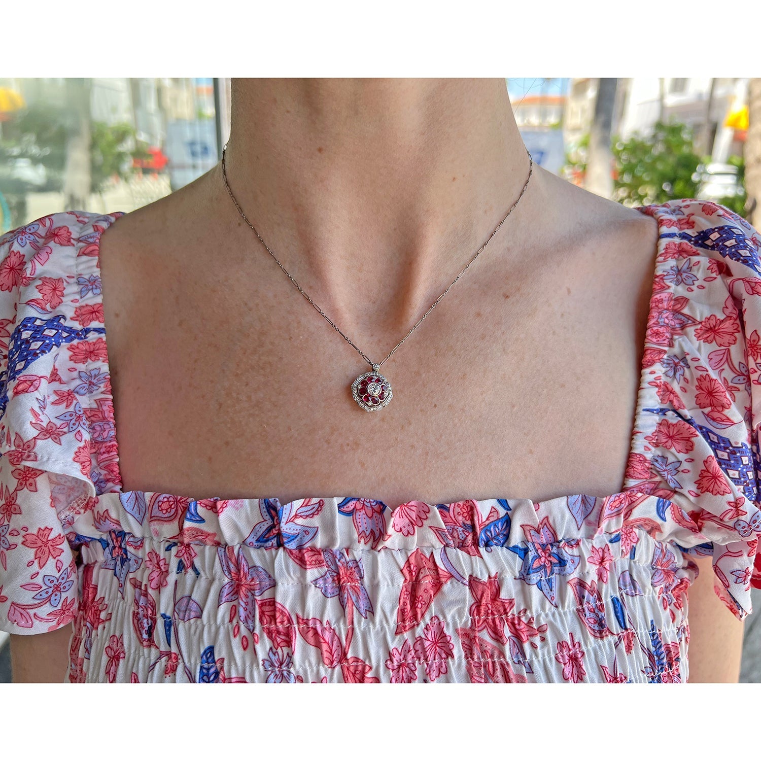 Kwiat - Diamond Ruby Floral Pendant Necklace