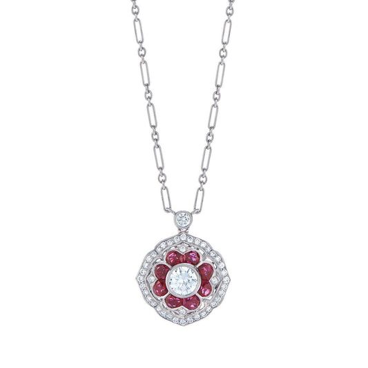 Kwiat - Diamond Ruby Floral Pendant Necklace