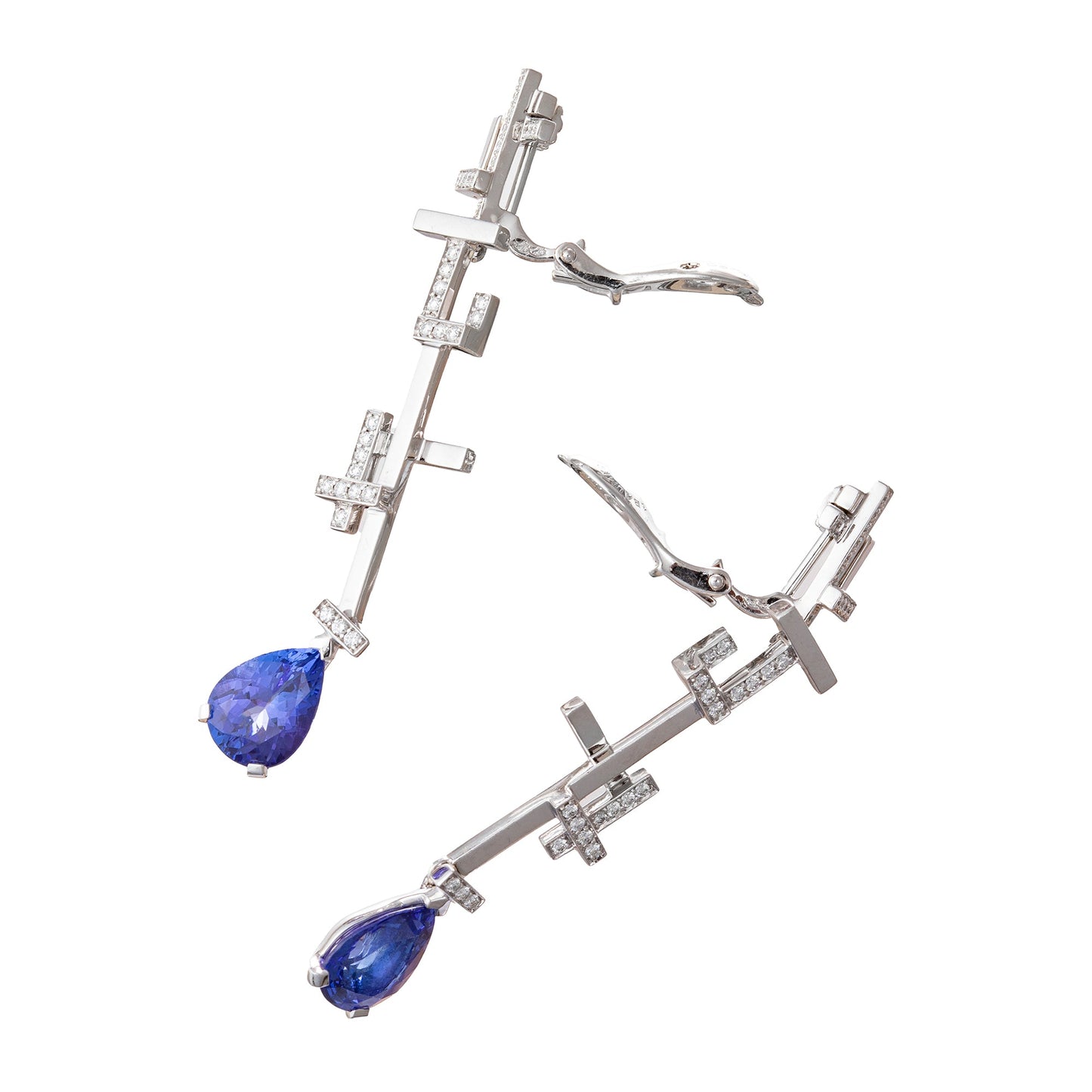 Lorenz Baumer - 18k White Gold Diamond Tanzanite Tetris Earrings