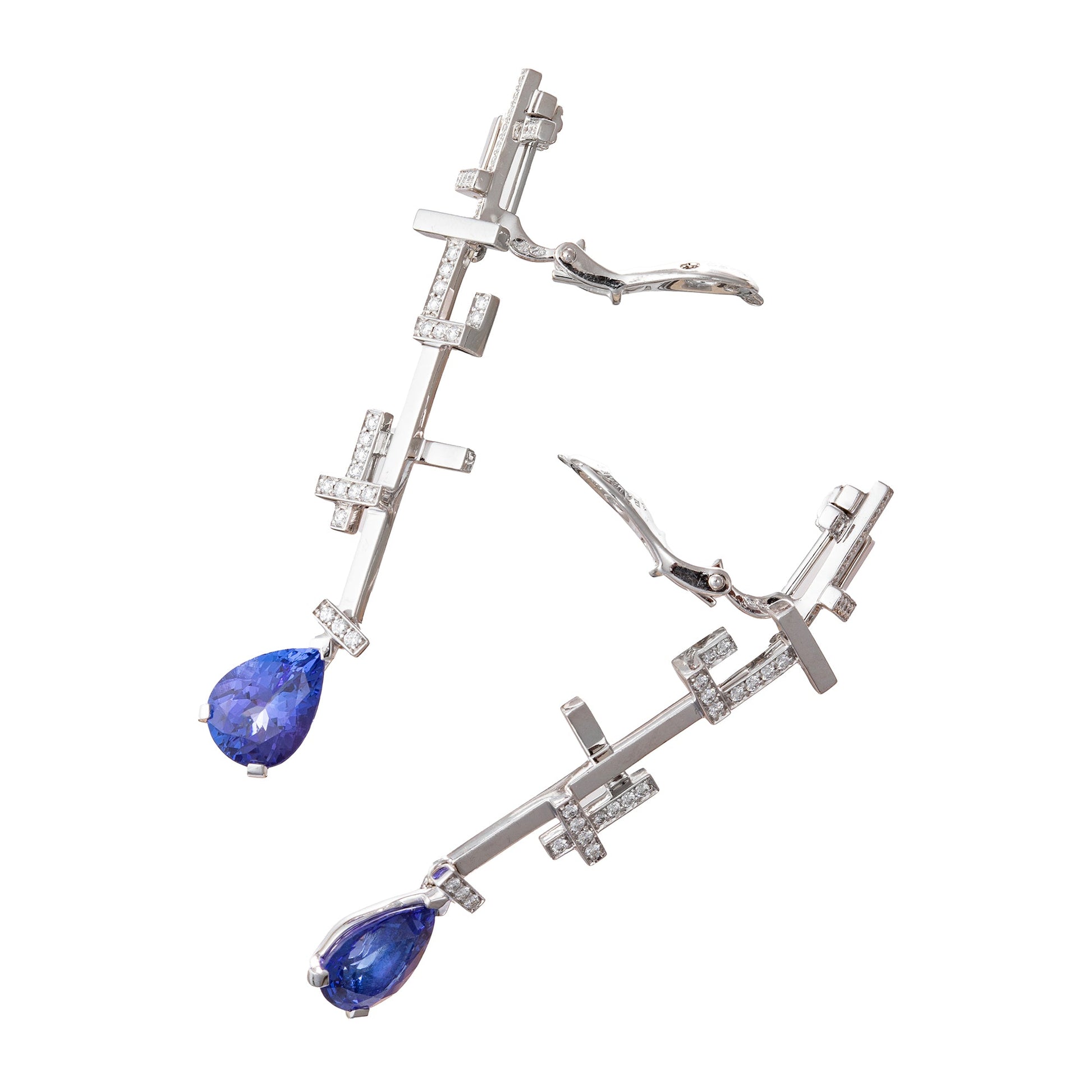 Lorenz Baumer - 18k White Gold Diamond Tanzanite Tetris Earrings