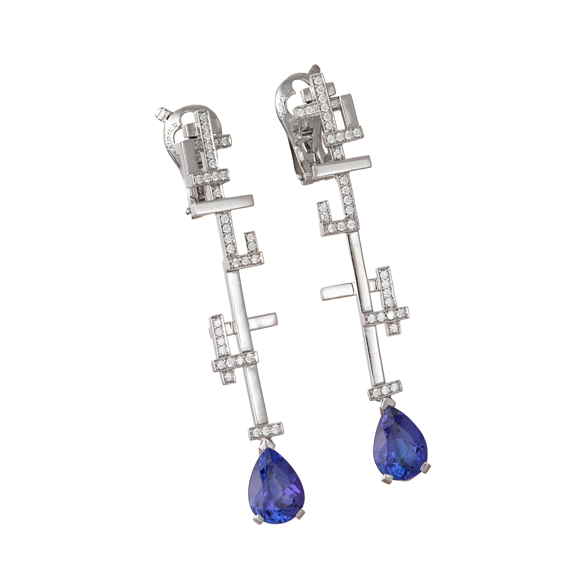 Lorenz Baumer - 18k White Gold Diamond Tanzanite Tetris Earrings