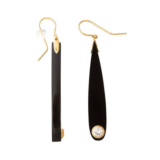 Mark Davis - Black Bakelite White Topaz Drop Earrings