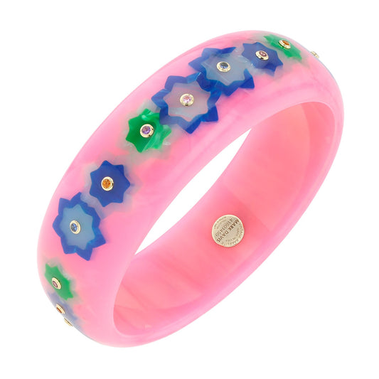 Mark Davis - Pink Blue Green Bakelite Multicolor Gemstone Flowers Bangle