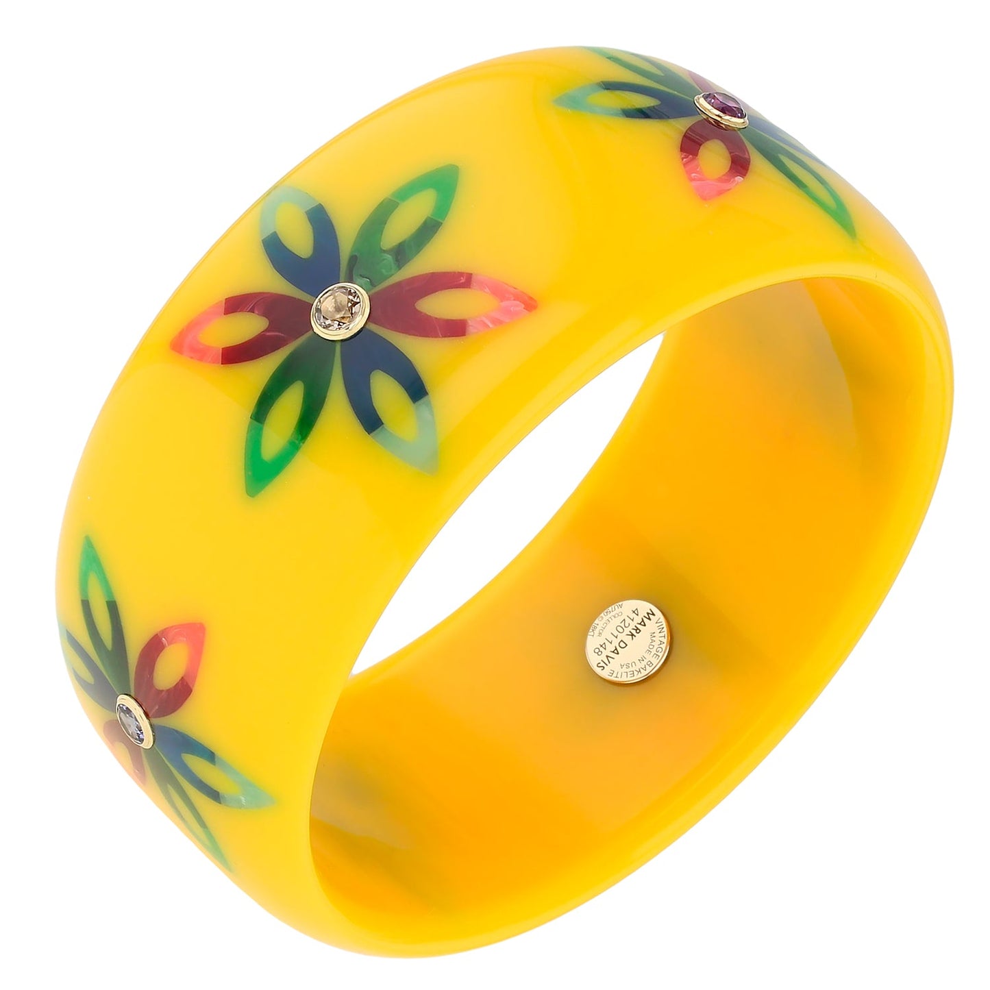 Mark Davis - Yellow Bakelite Multicolor Flowers Gemstone Bangle