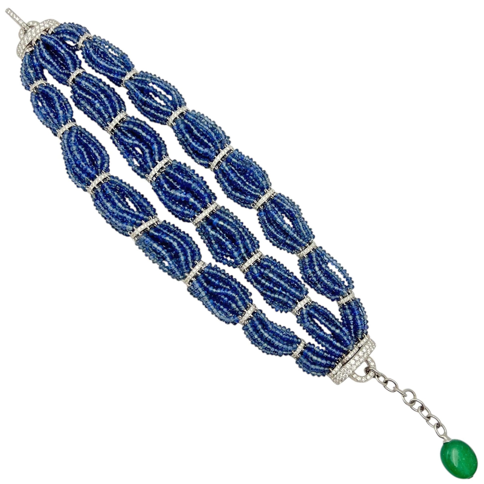 Michele della Valle - Multi - Strand Sapphire Bead Diamond Emerald Bracelet