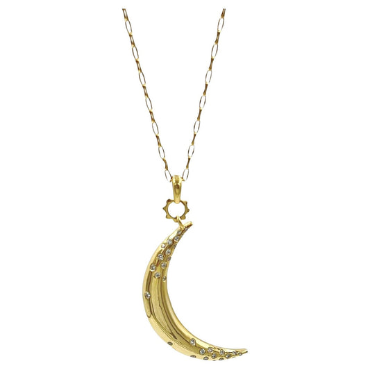Monica Rich Kosann - 18k Yellow Gold Diamond Crescent Moon Pendant Necklace