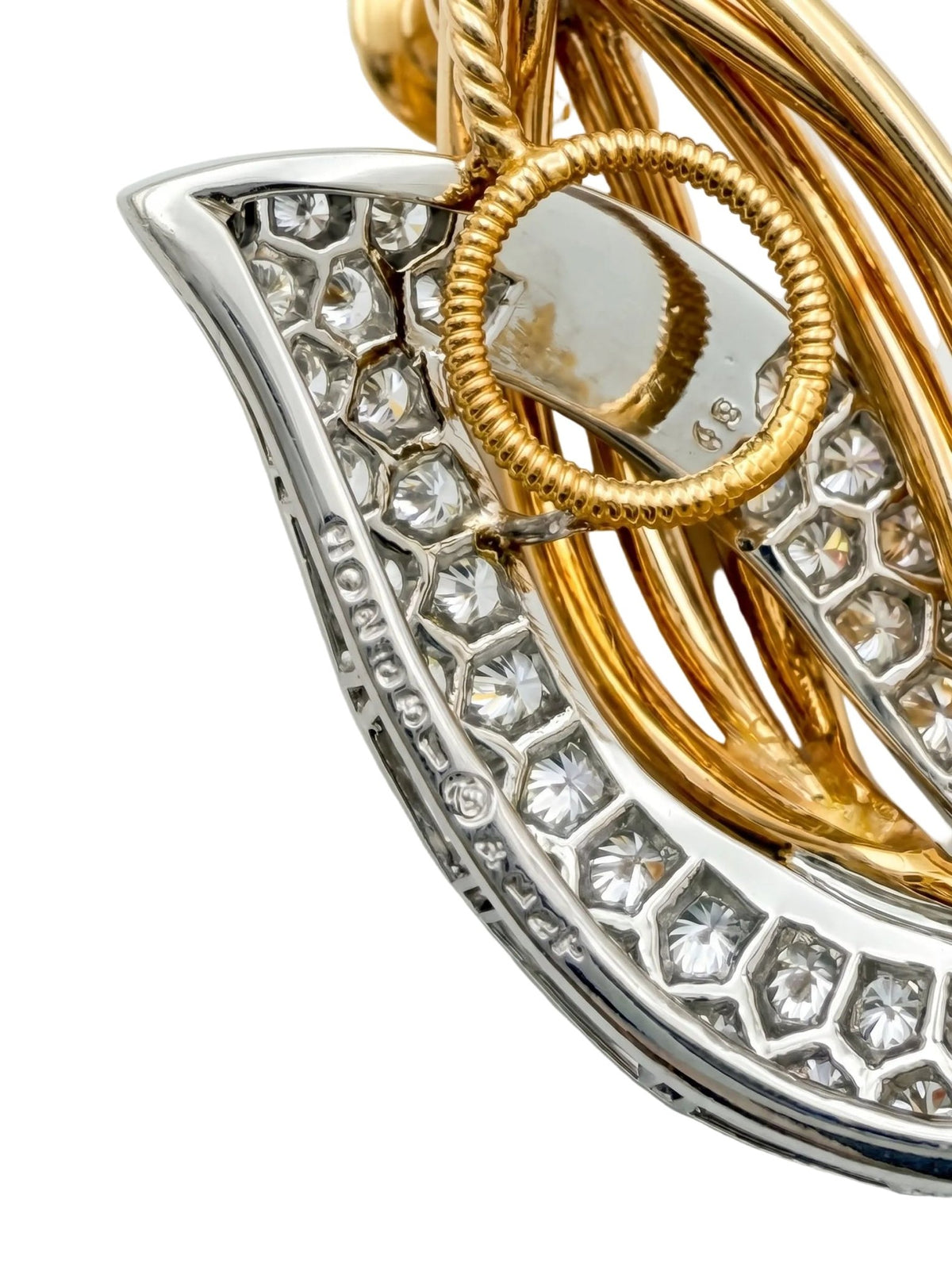 Oscar Heyman - 18k Yellow Gold Platinum Diamond Entwined Flame Earrings