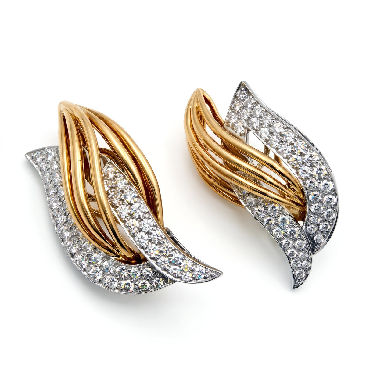 Oscar Heyman - 18k Yellow Gold Platinum Diamond Entwined Flame Earrings