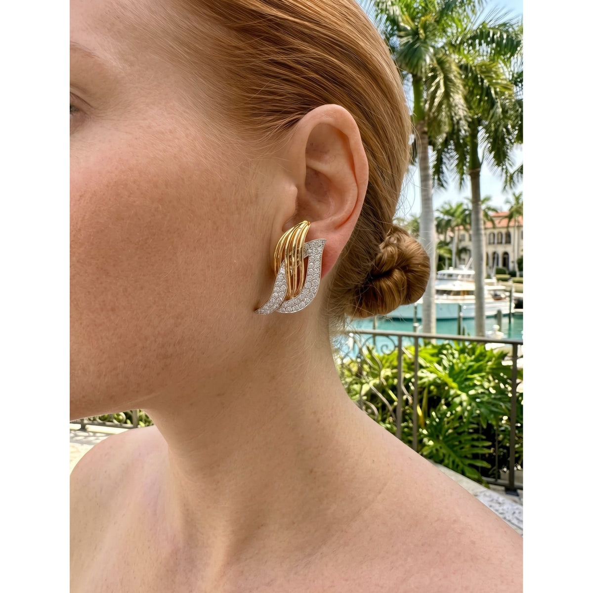 Oscar Heyman - 18k Yellow Gold Platinum Diamond Entwined Flame Earrings