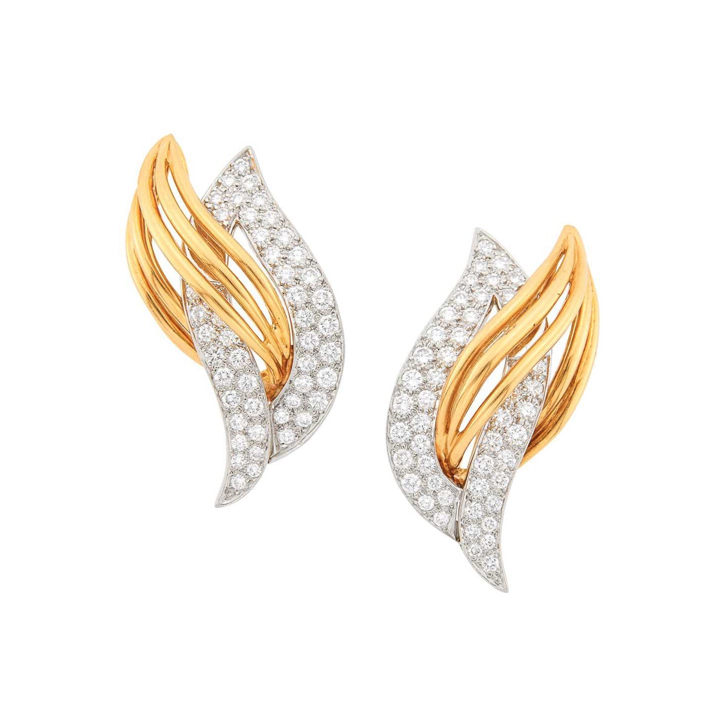 Oscar Heyman - 18k Yellow Gold Platinum Diamond Entwined Flame Earrings