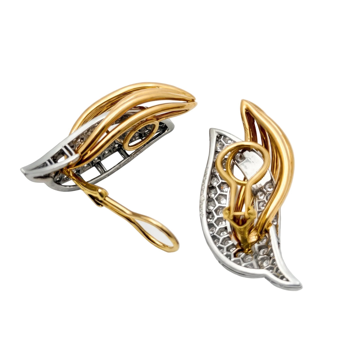 Oscar Heyman - 18k Yellow Gold Platinum Diamond Entwined Flame Earrings