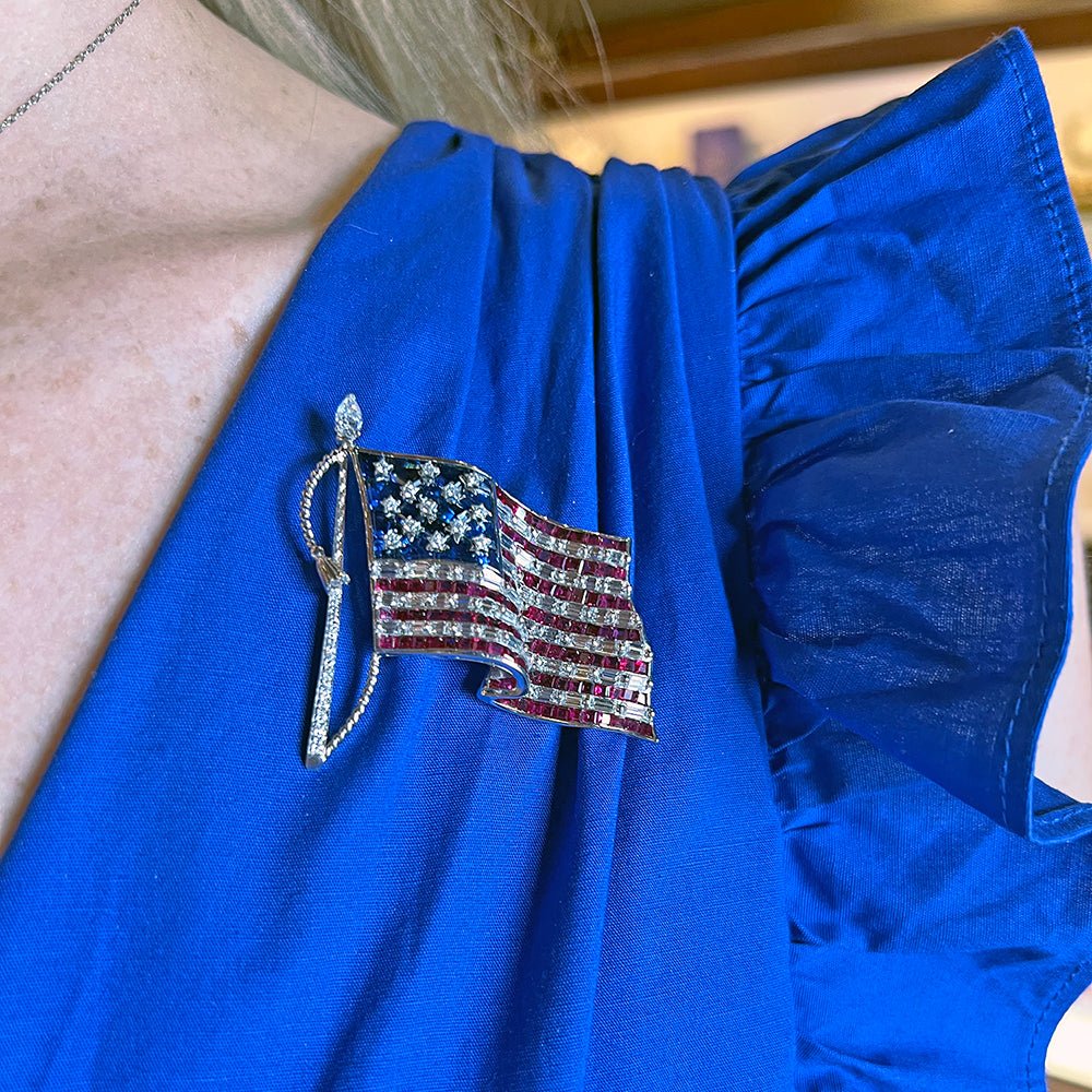 Oscar Heyman - Platinum Ruby Diamond Sapphire American Flag Pin