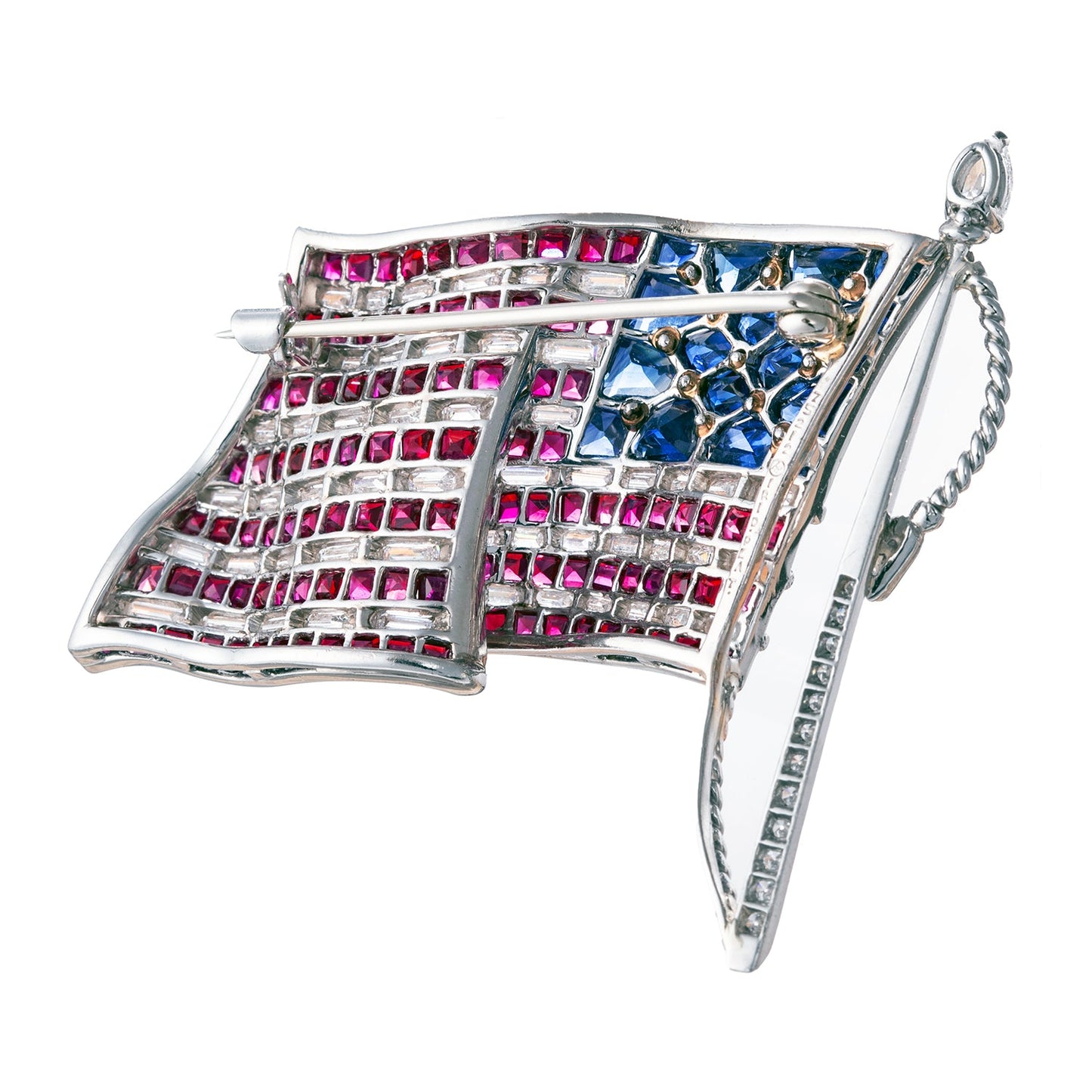 Oscar Heyman - Platinum Ruby Diamond Sapphire American Flag Pin