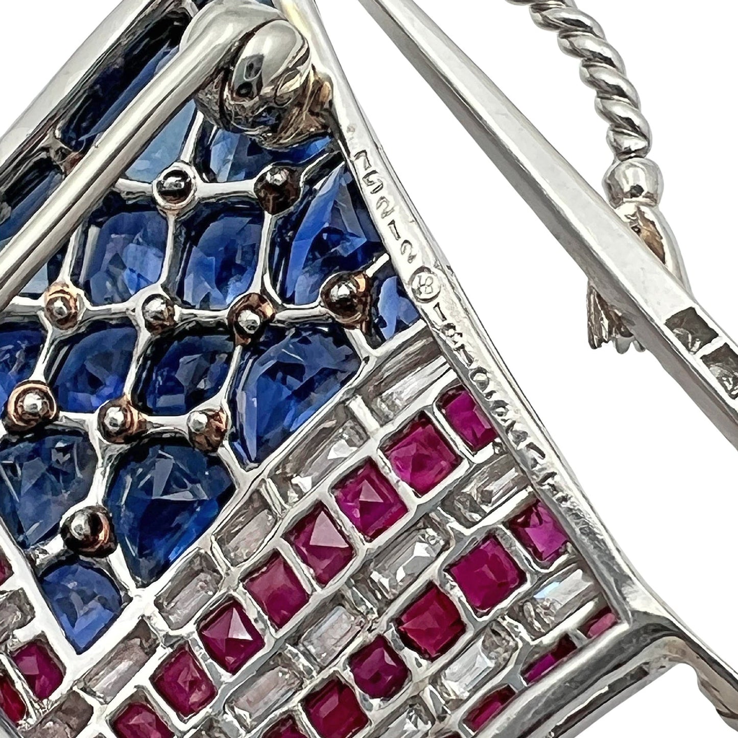 Oscar Heyman - Platinum Ruby Diamond Sapphire American Flag Pin