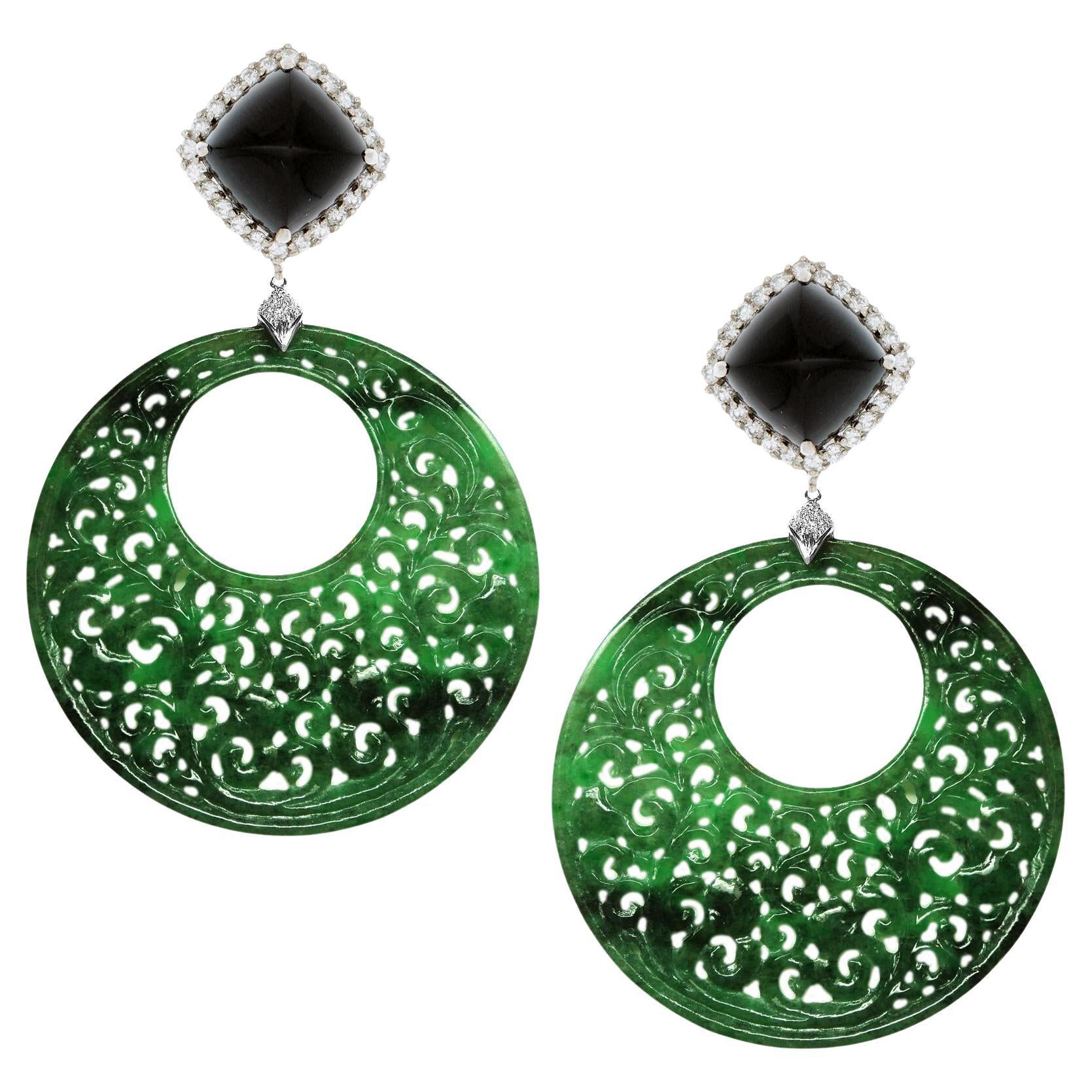Paolo Costagli - Black & Green Jade Diamond Drop Earrings