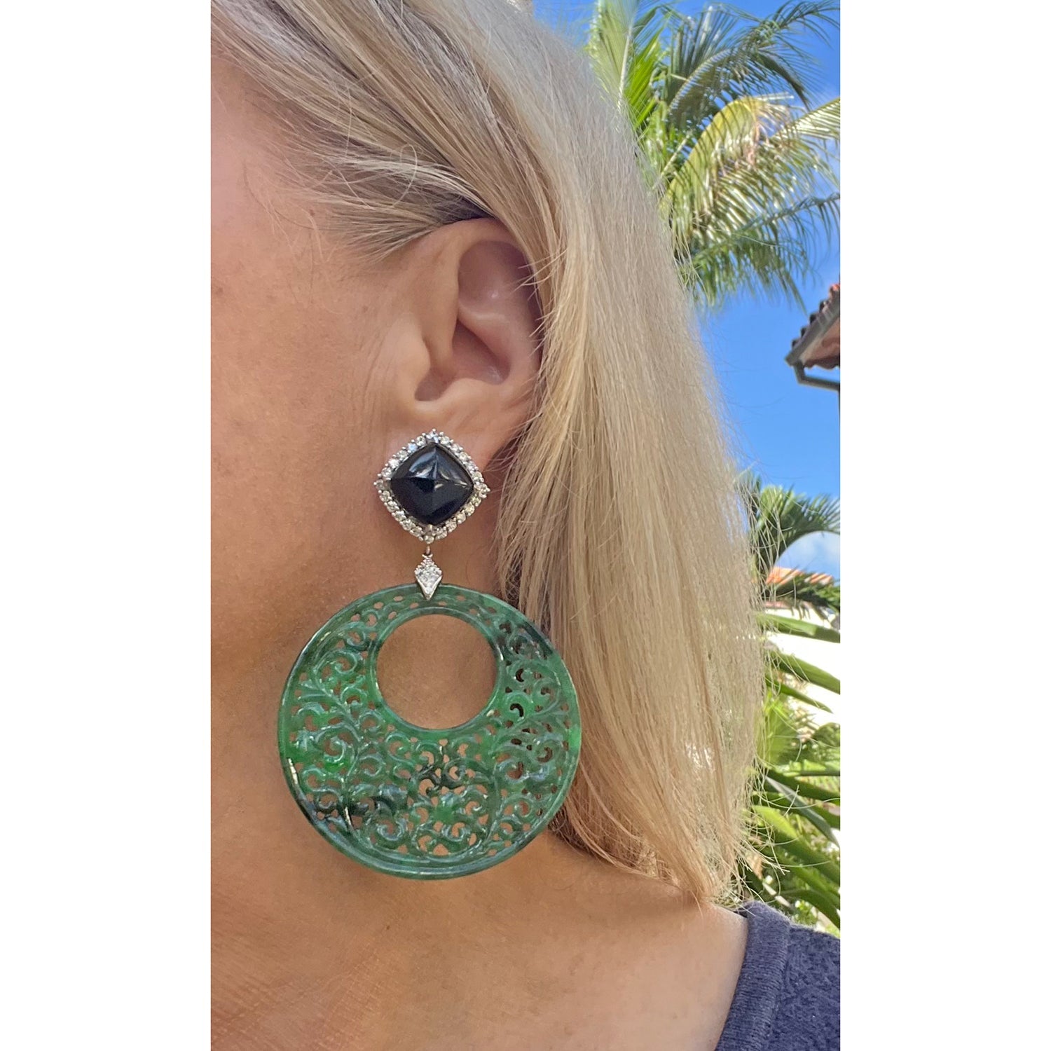 Paolo Costagli - Black & Green Jade Diamond Drop Earrings