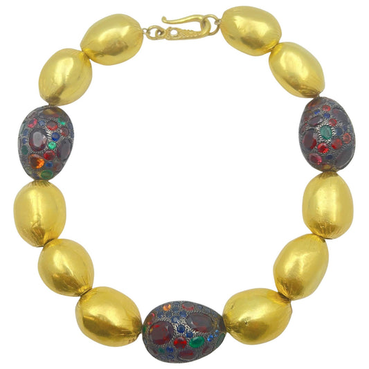 Peggy Guinness - Gold & Silver Gem - Set Bead Necklace
